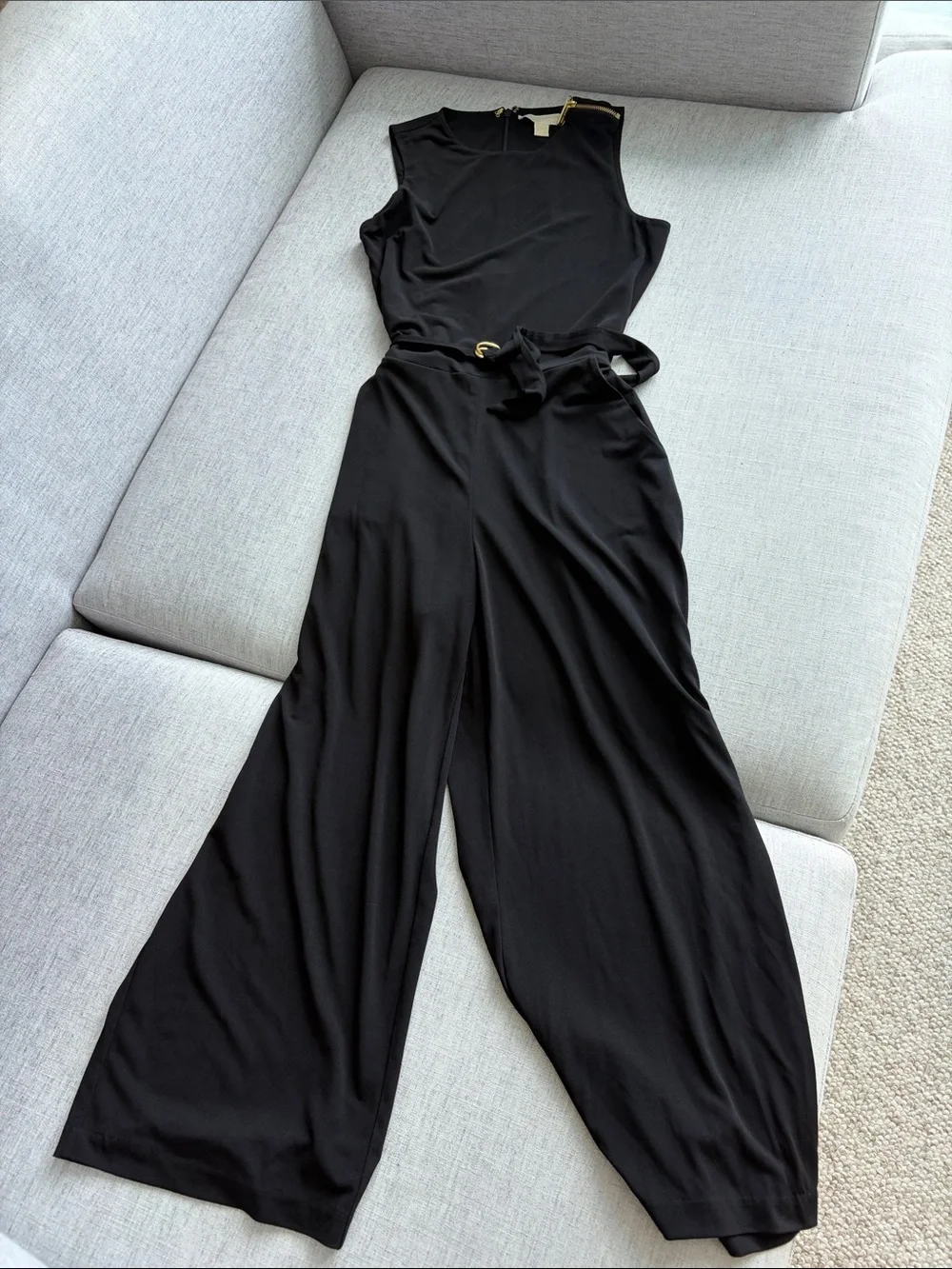 Michael Kors Black Sleeveless Wide-Leg Jumpsuit with Belt